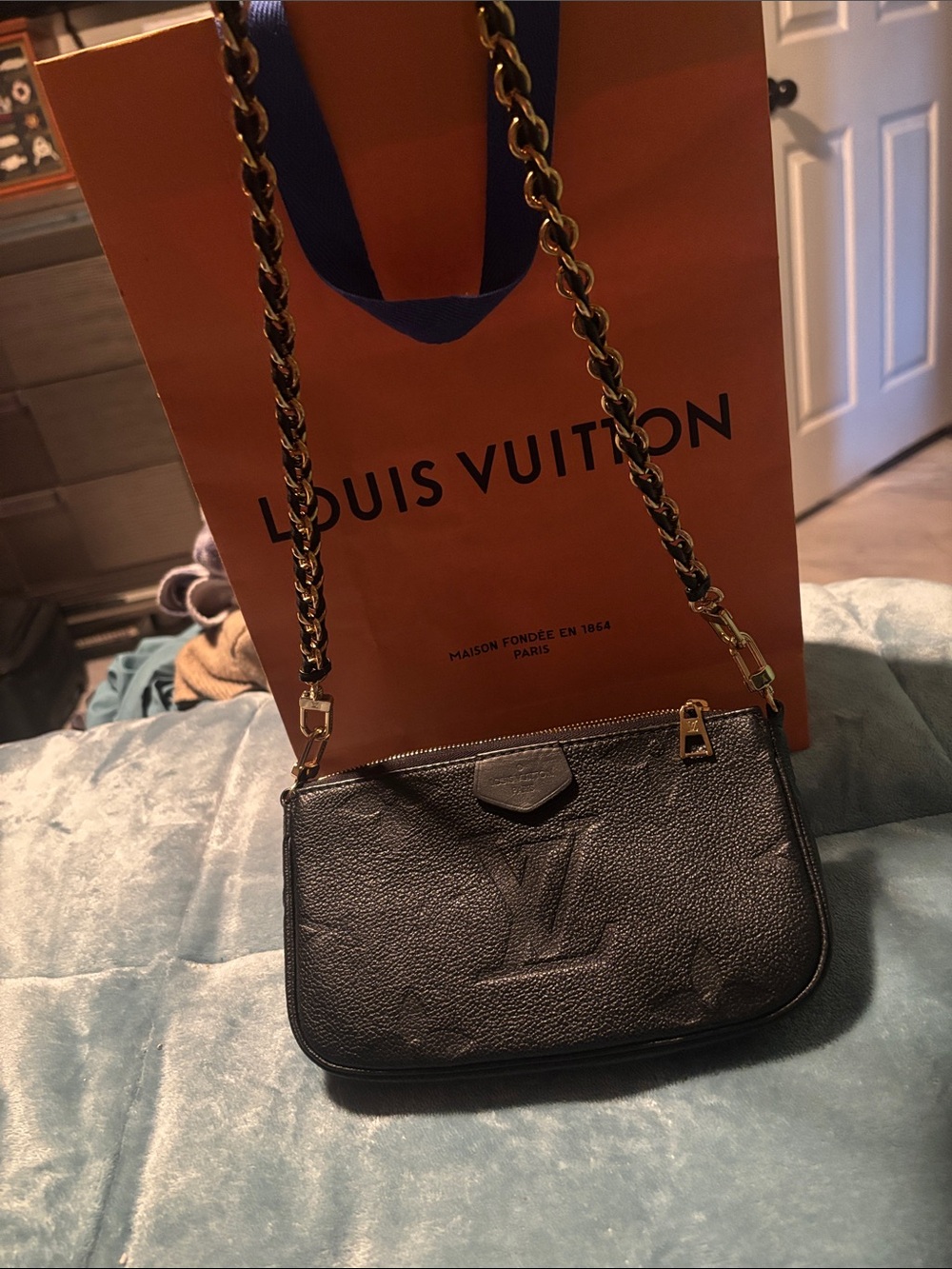 Louis Vuitton Black Pebbled Leather Chain Crossbody Bag